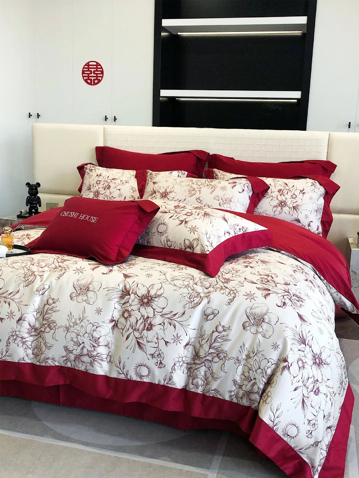 100S Egyptian Cotton Bedding Set Wedding Queen King Double Size Digital Printing Bed Linens Duvet Cover Set Sheet Pillowcase