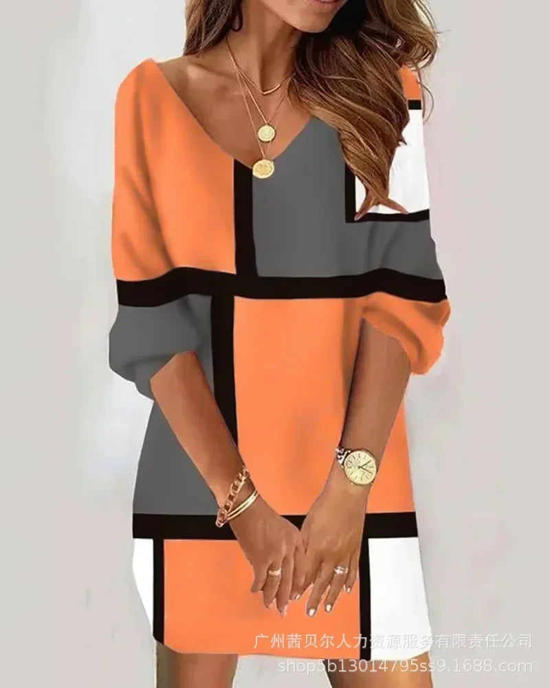 Women V-Neck Fleece Lace Off-Shoulder Dress Long Sleeve Fashion Casual Sexy Mini Dress