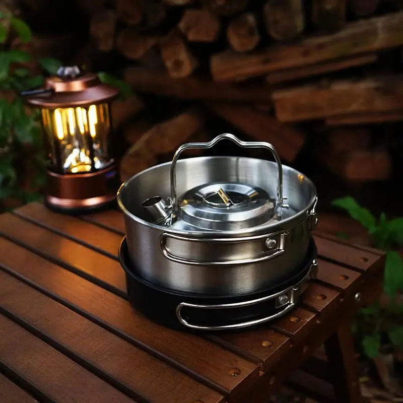 4pcs universal outdoor stainless steel set pot camping pot camping portable road trip cooking pot non-stick frying pan supplies