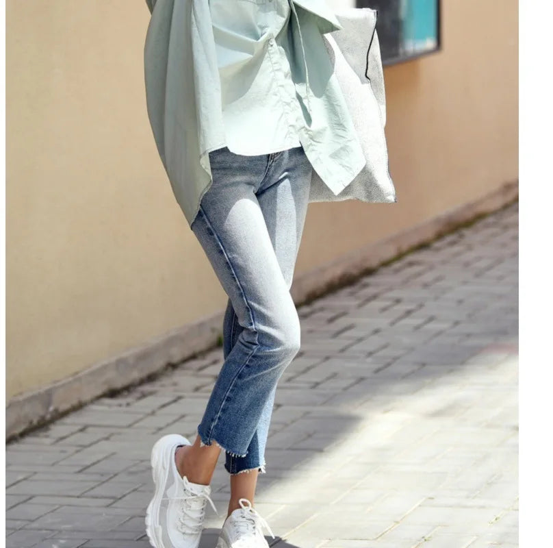Women's Irregular Cotton Lapel Five-Point Sleeve Blouse, Large Size Shirt, Elegant Blouses for Youth, Medium Length