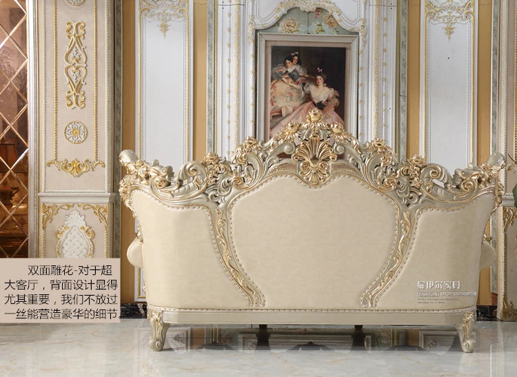YY Solid-Wood Leather Sofa Luxury Champagne Gold High-End Top Layer Leather Sofa