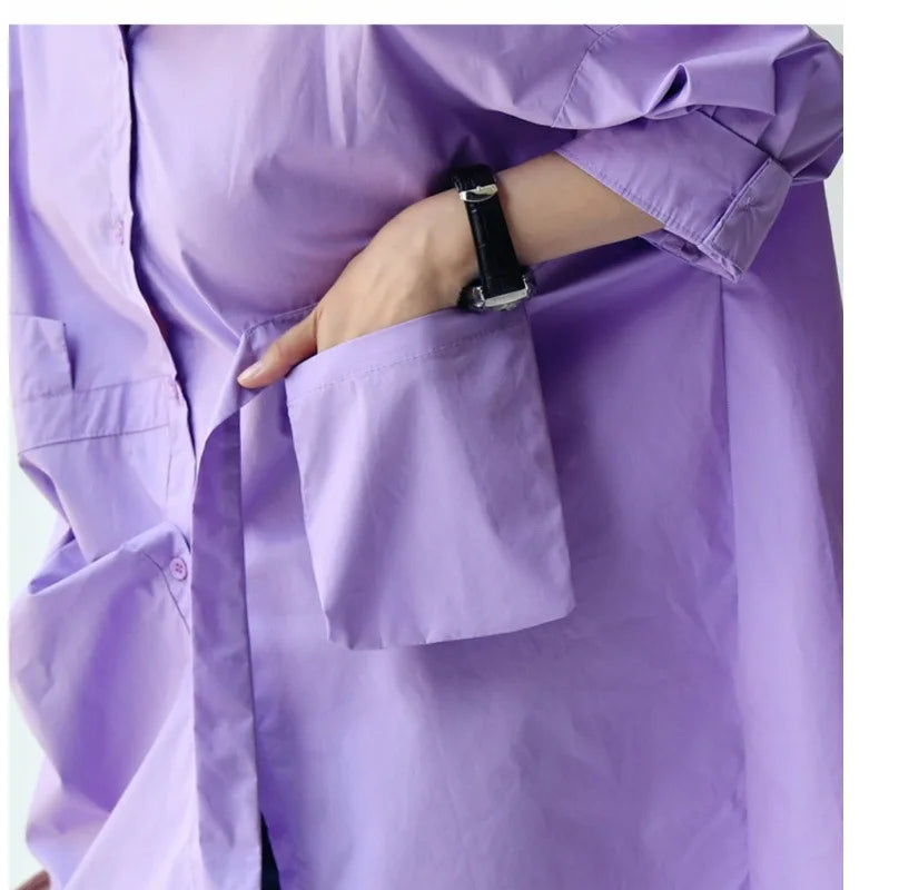 Women's Irregular Cotton Lapel Five-Point Sleeve Blouse, Large Size Shirt, Elegant Blouses for Youth, Medium Length