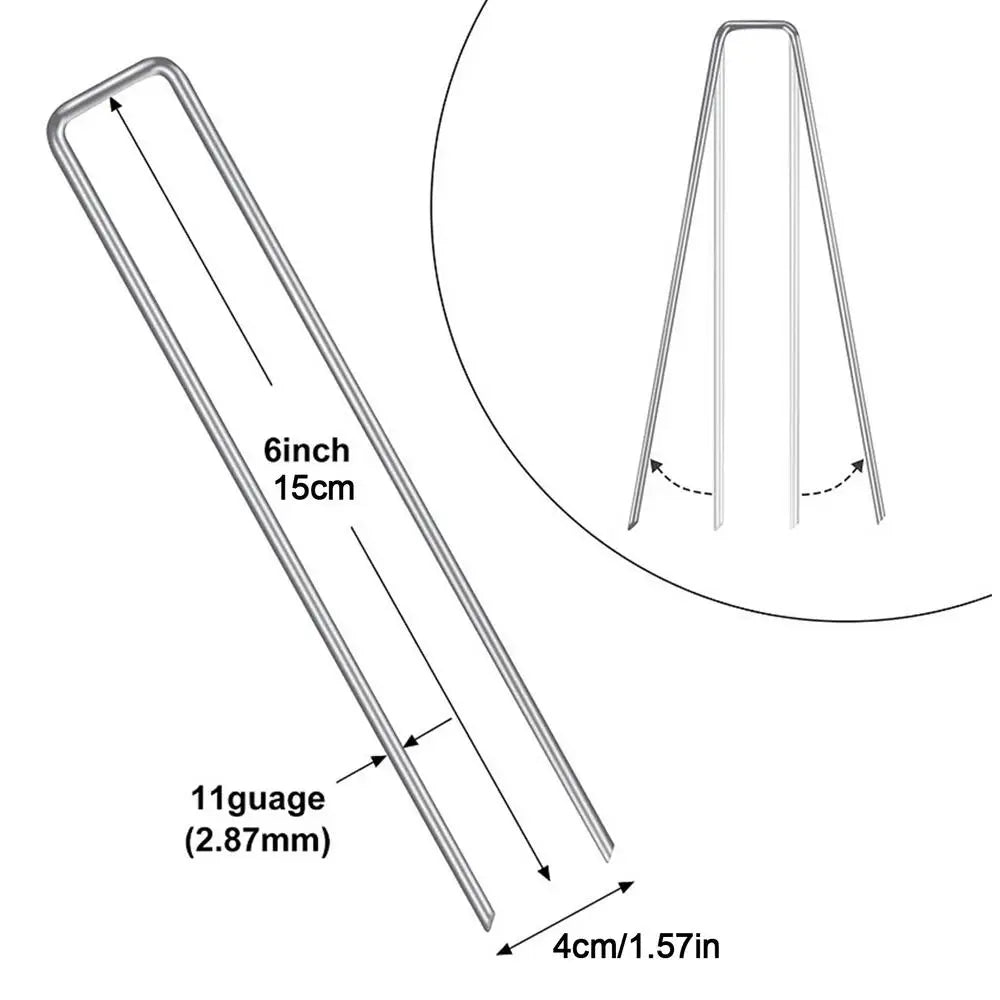 100 Pieces Garden Pegs Metal Tent Pegs U-shaped Gardening Nails Stakes Fence Steel Wire Lawn Spikes For Ground Sheets Membrane