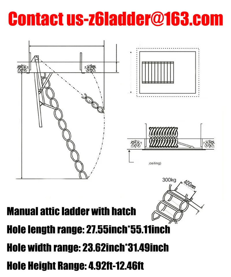 Electric attic stairs with handrails remote control ceiling folding telescopic ladder with hatch