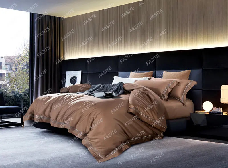120s long-staple cotton satin cotton light luxury quilt cover four-piece high-end hotel European-style cotton bedding