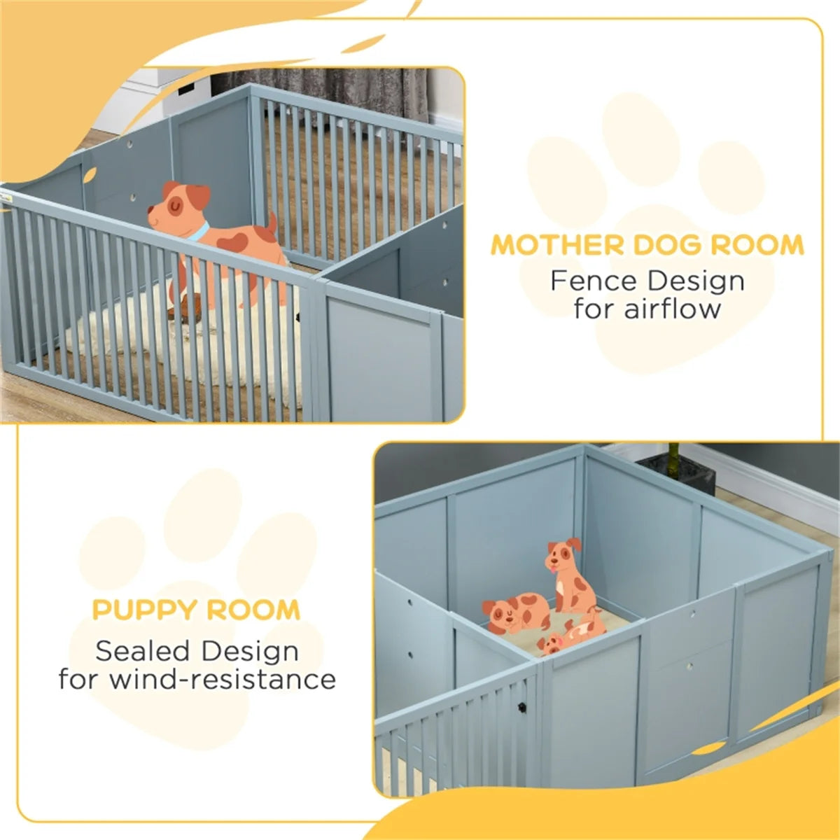 Wooden Freestanding Foldable Pet Gate for Dogs Whelping Box, Dog Gate for The House, Doorway, Stairs, Extra Wide Pet Playpen