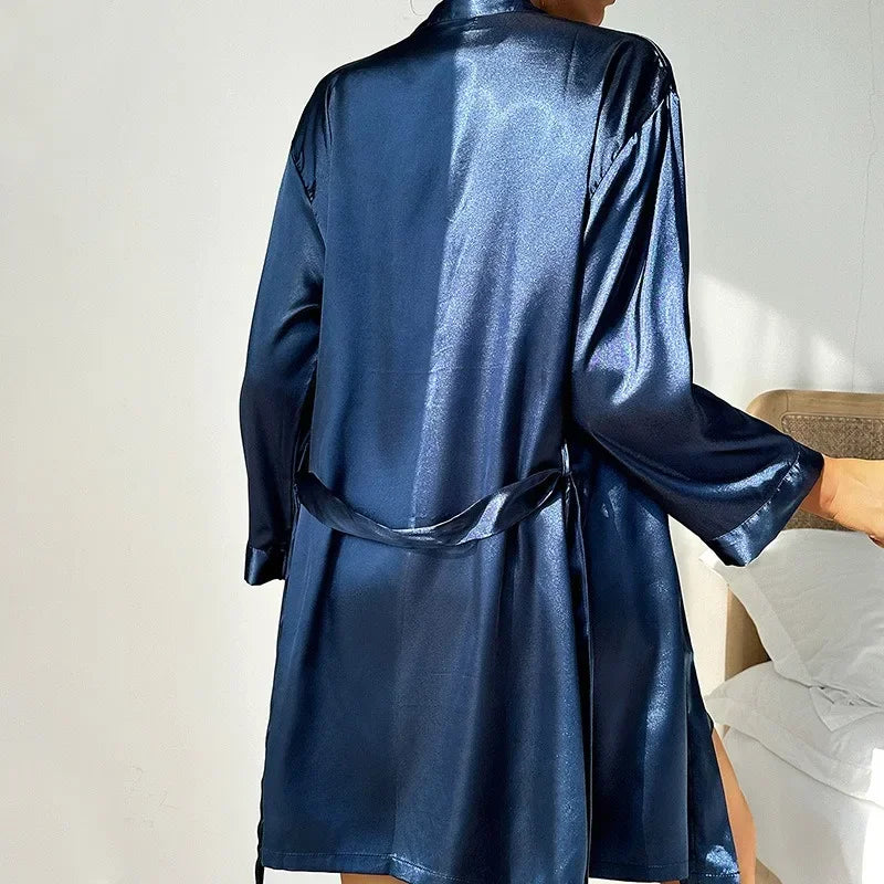 Women Silk Satin Short Night Robe Solid Kimono Robe Fashion Bath Sexy Bathrobe Peignoir Femme Wedding Bride Bridesmaid Robe