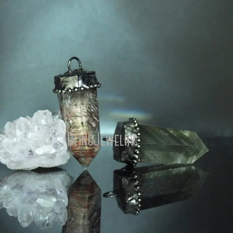10pcs Lodolite Garden Quartz Crystal Necklace Pendant Natural Talisman Witch Wicca Pendulum Chakra Spiritual Jewelry Charms