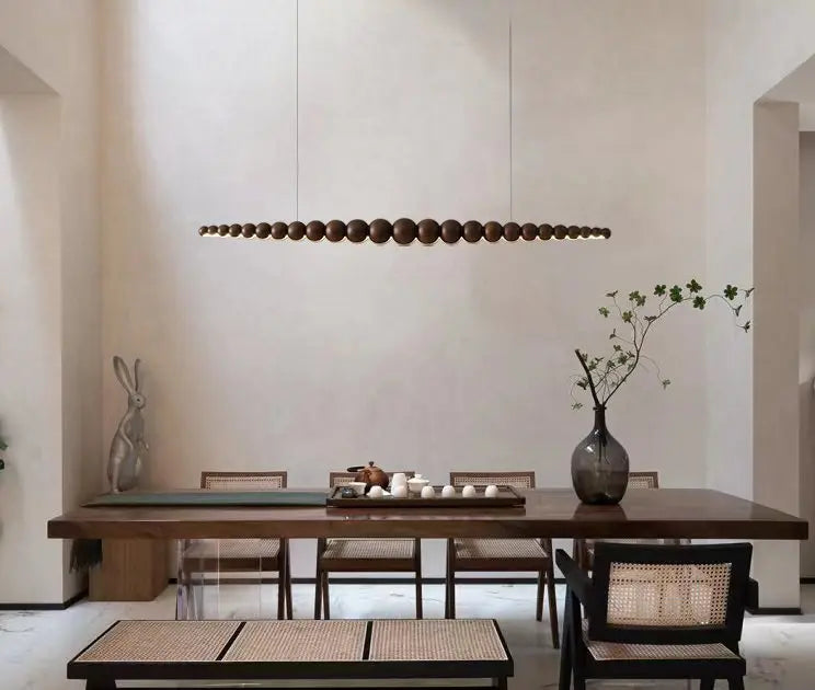 Wooden Pendant Lights Hanging Lamp Modern Table LED Long Linear Light Kitchen Island Lighting for Dining Living Room Office