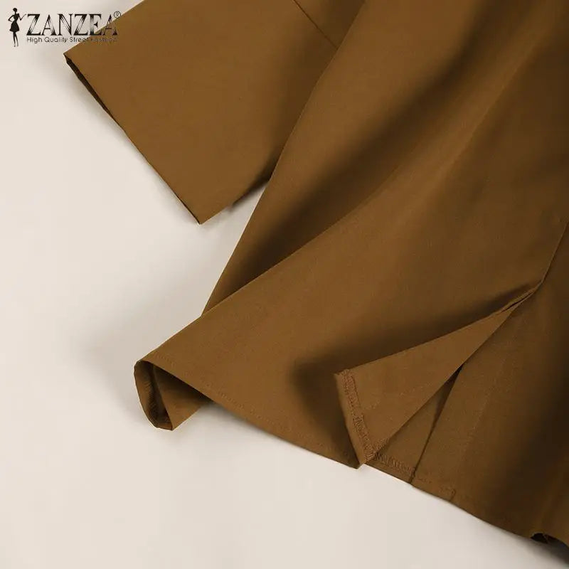 ZANZEA Women Lapel Neck Blouse Fashion OL Work Tops Casual 3/4 Sleeve Holiday Tops Oversize Chemise Female Loose Buttons Blusas