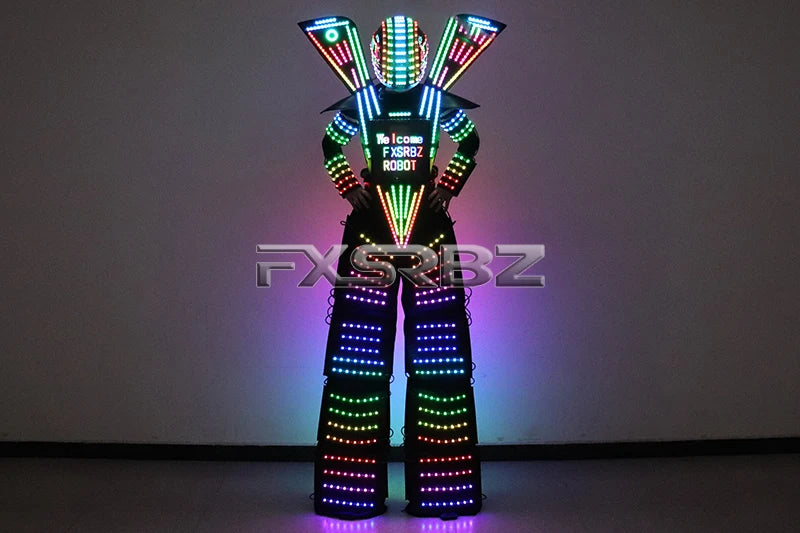 Full Color Smart Pixels LED Robot Suit Costume Light Up Stilts Walker Clothing Luminous Jacket Chest Display Helmet Laser Gloves