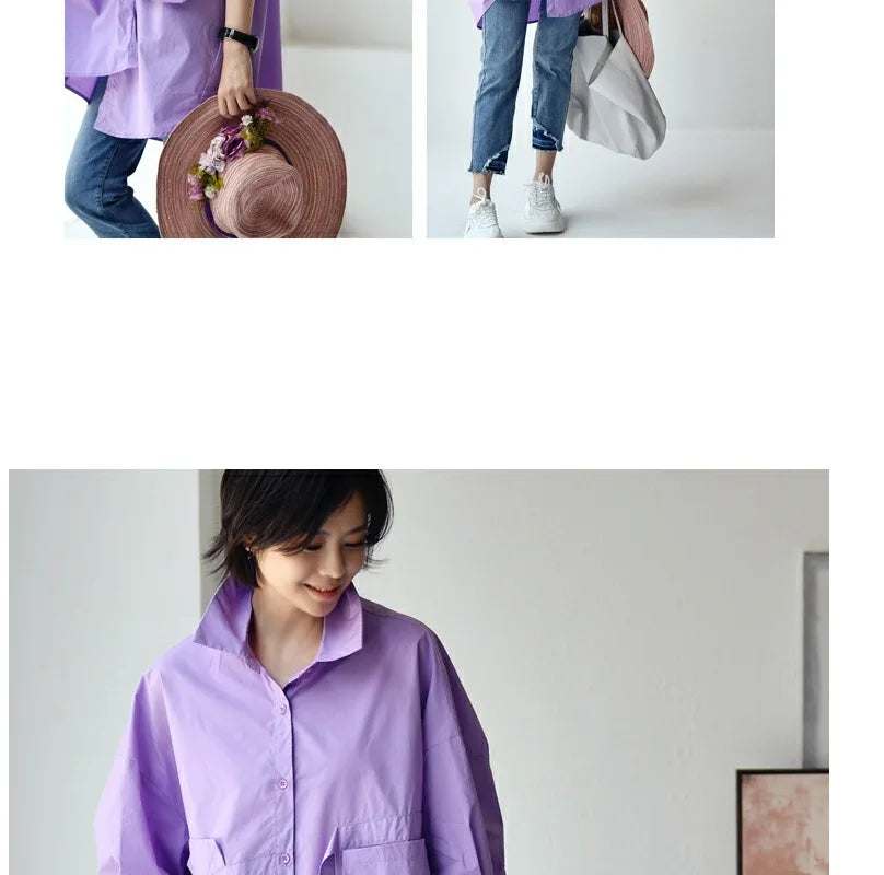 Women's Irregular Cotton Lapel Five-Point Sleeve Blouse, Large Size Shirt, Elegant Blouses for Youth, Medium Length