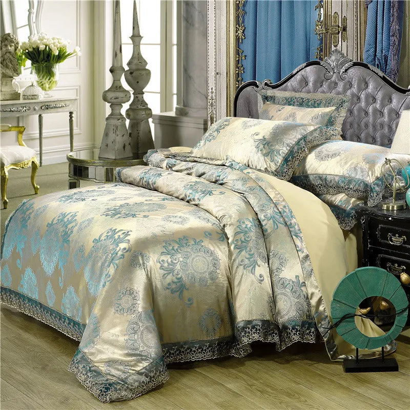 Nordic Satin Jacquard Duvet Cover Set Luxury Flower Bedding Set Adlut Quilt Cover Pillowcases Sheet Twin Queen King Home Texiles