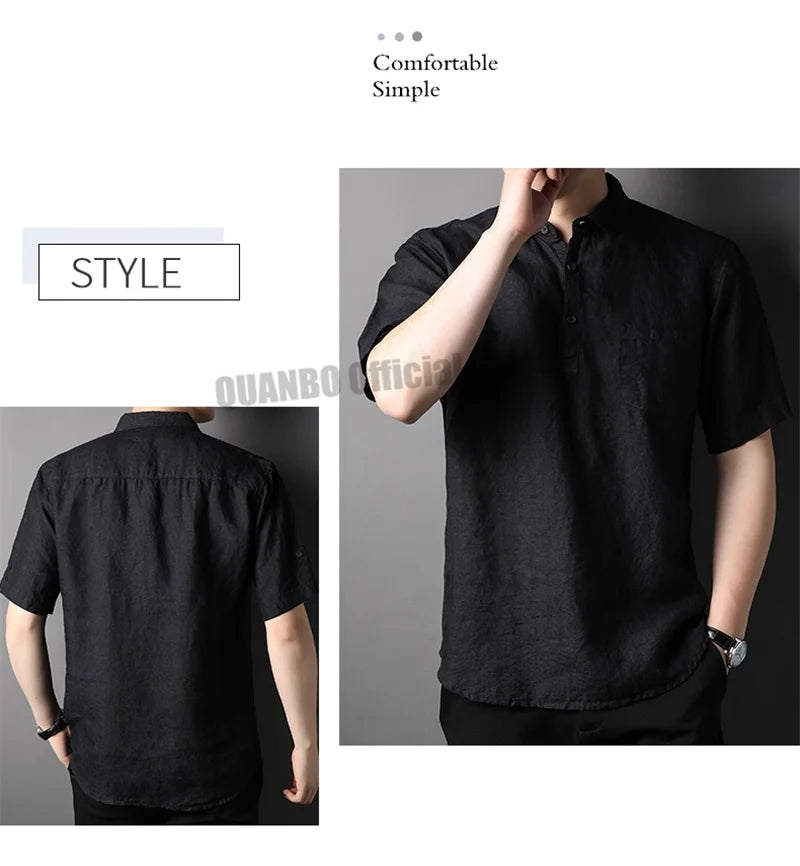 100% Linen Men Summer Shirts 2022 New Men's Fashion Comfortable Breathable Casual Classic Korean Pullover