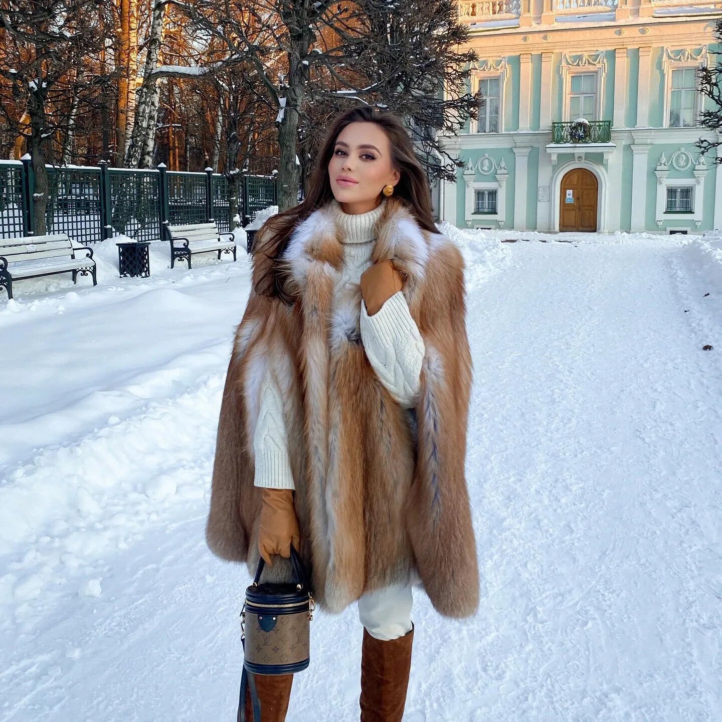 Women Luxury Warm Full Pelt Genuine Red Fox Fur Poncho Cape Real Fur Stole Coat women's clothing trend 2024 New in coats