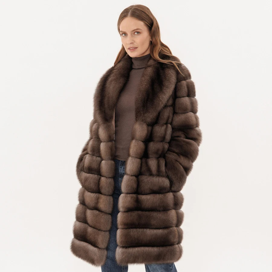Women Fur Coat Real Fox Fur Coat Winter Clothing Luxury Turndown Collar Coat Warm High Quality