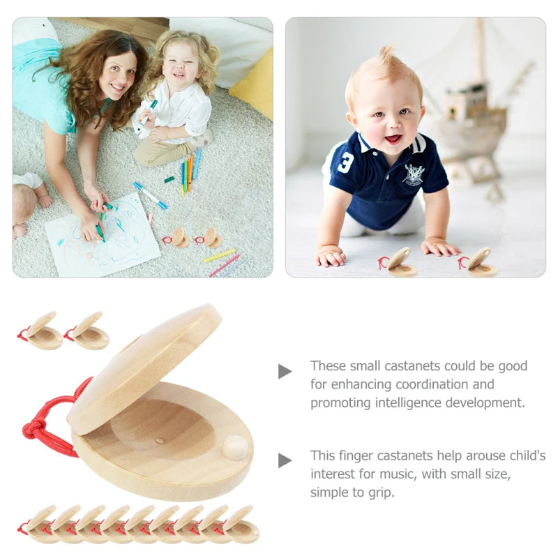 12 Pcs Castanets Children Wood Music Instrument Puzzle Kids Finger Small Wooden Infant