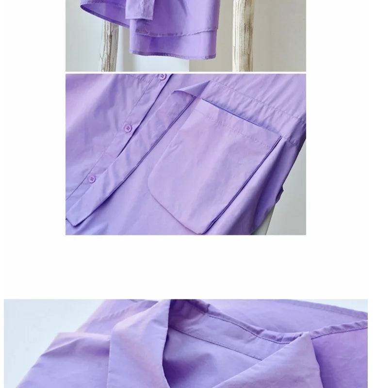 Women's Irregular Cotton Lapel Five-Point Sleeve Blouse, Large Size Shirt, Elegant Blouses for Youth, Medium Length