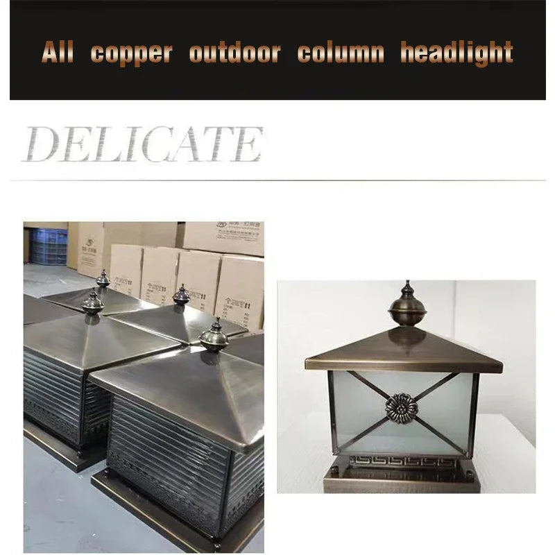 WPD Outdoor Electricity Post Lamp Vintage Creative Chinese Brass Pillar Light LED Waterproof IP65 for Home Villa Courtyard