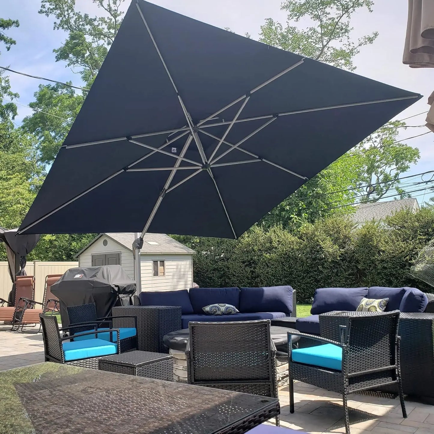 12 Feet Double Top Deluxe Square Patio Umbrella Offset Hanging Umbrella Cantilever Umbrella