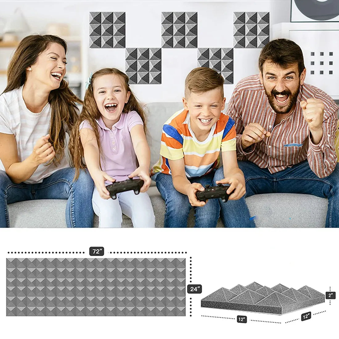12 Pack Acoustic Foam Panels,Self-Adhesive Sound Proof Foam Panels,for Wall Decor,Music Studio Bedroom Home,5X30X30cm
