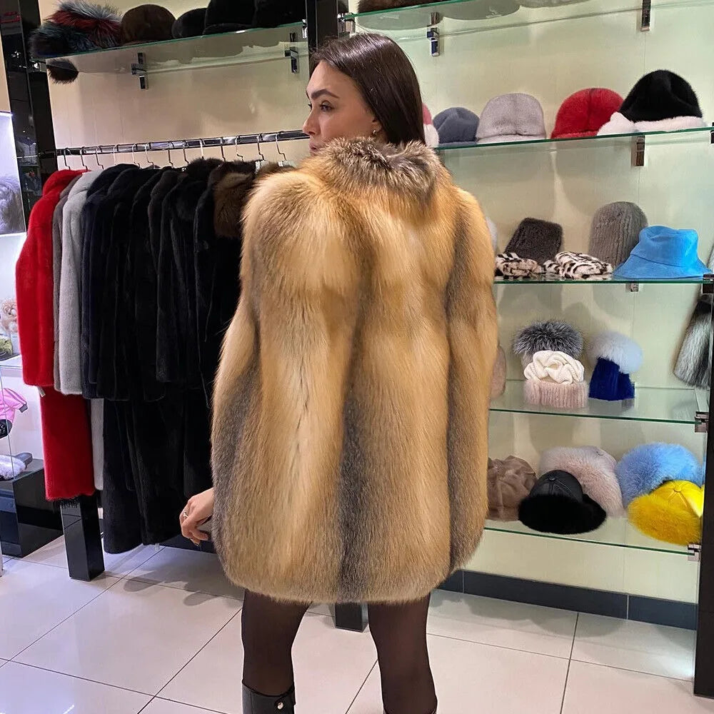 Women Luxury Warm Full Pelt Genuine Red Fox Fur Poncho Cape Real Fur Stole Coat women's clothing trend 2024 New in coats