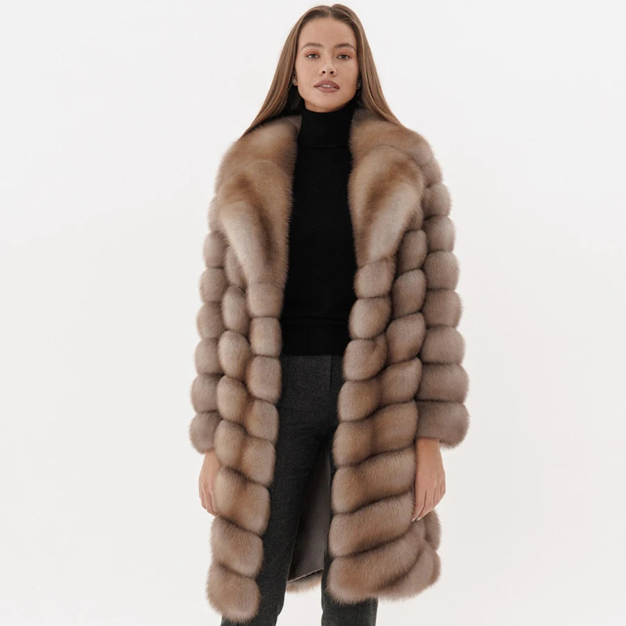 Women Fur Coat Real Fox Fur Coat Winter Clothing Luxury Turndown Collar Coat Warm High Quality