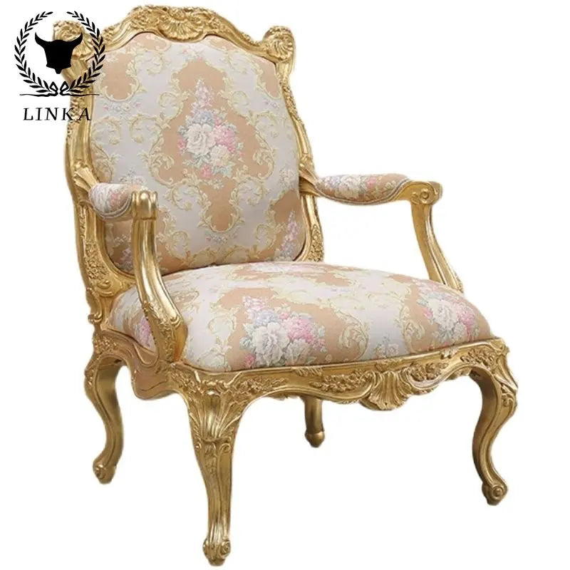 European deluxe solid wood leisure chair heavy industry carved gold foil villa living room bedroom single chair