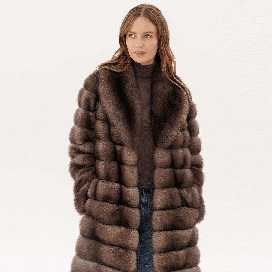 Women Fur Coat Real Fox Fur Coat Winter Clothing Luxury Turndown Collar Coat Warm High Quality