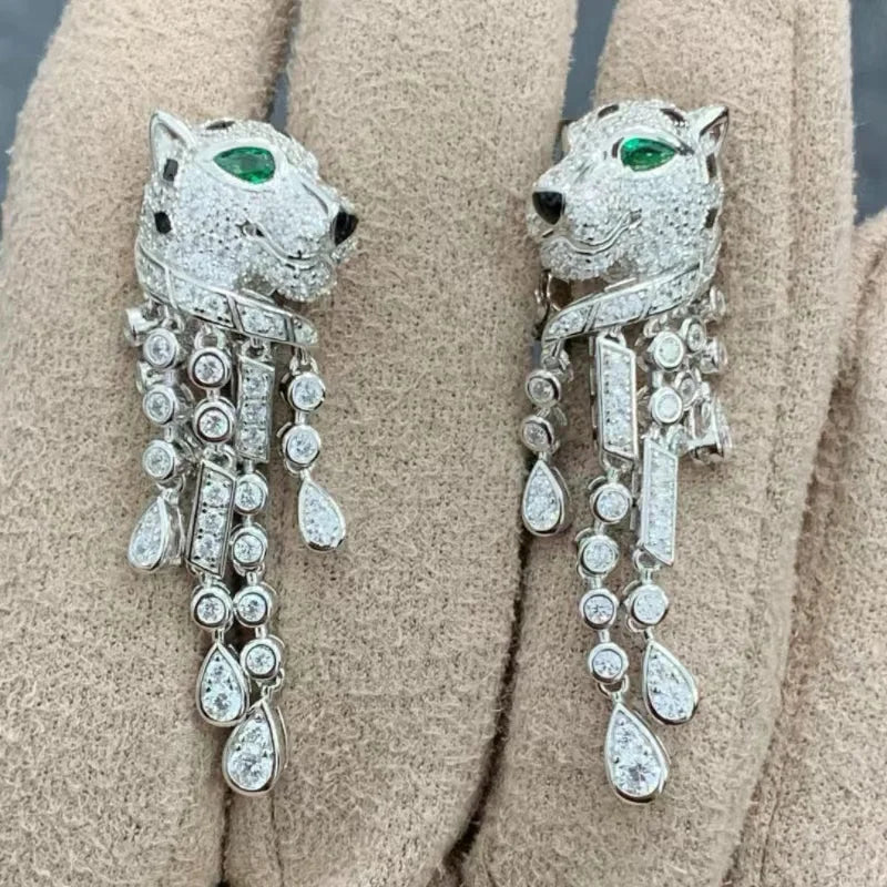 ZOCA Pure 925 Sterling Silver Leopard Tassel Earrings National Wind Earrings For Women With costume Antique Earring Fine Jewelry