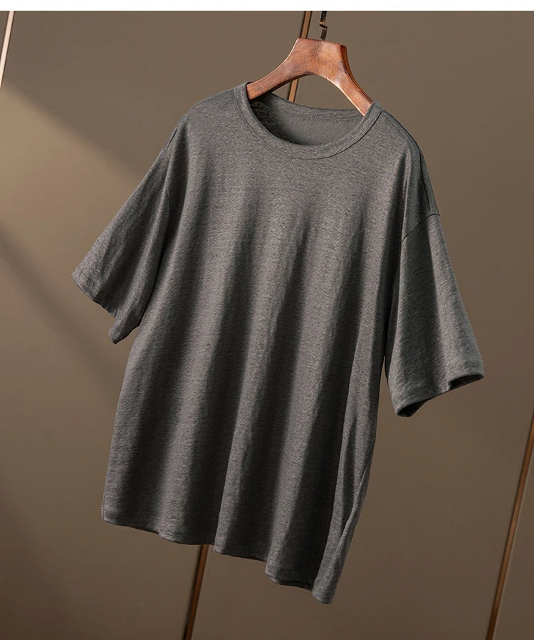 100% Linen Knitted High-quality Casual Loose Round Neck Short-sleeved T-shirt Women Short Sleeve Shirts for Women