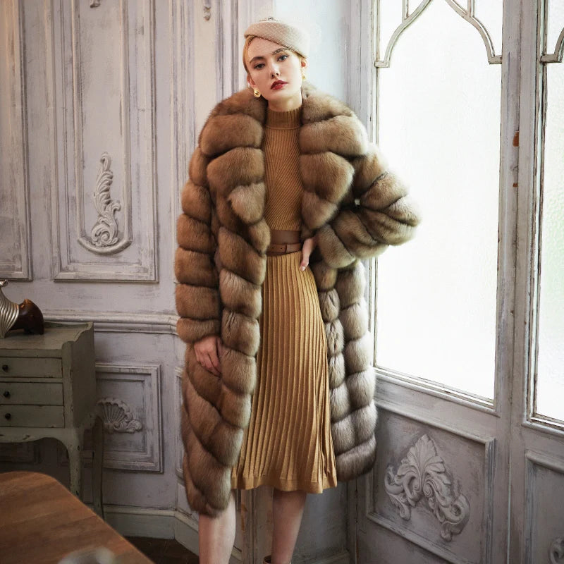 Women's Fur Coat 2223 Trend Natural Fur Long Mink Outerwear Jackets Trench Coats New In Outdoor Clothes Clothing Coffee Fashion