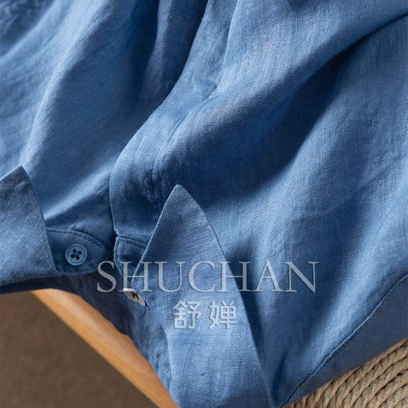 100% Linen Simple French High-quality Long-sleeved Shirt Women Autumn New Shirts for Women Blusas Mujer De Moda Verano