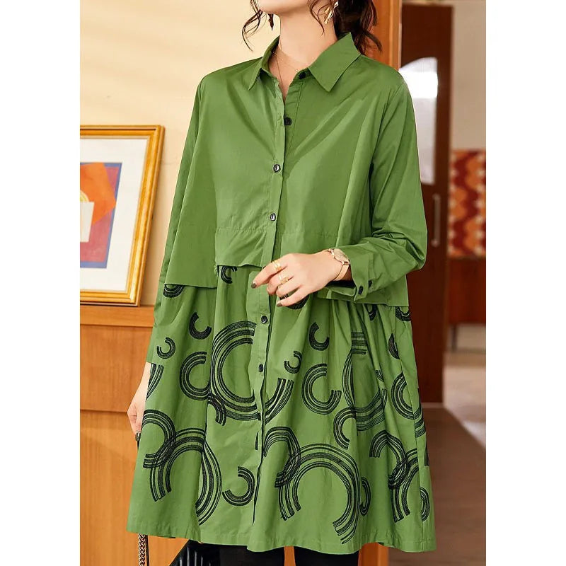 Women's Fashion Loose Spliced Shirt Autumn New Korean Casual Polo-Neck Printed Button Blouse Long Sleeve Female Clothing 2024