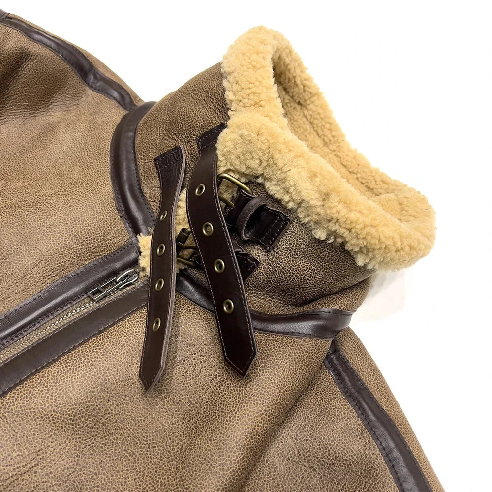 100% Natural Sheepskin Leather Jacket Winter Coat Real Fur Warm Explosive Style Sherpa Men's Large Motorcycle Fashion