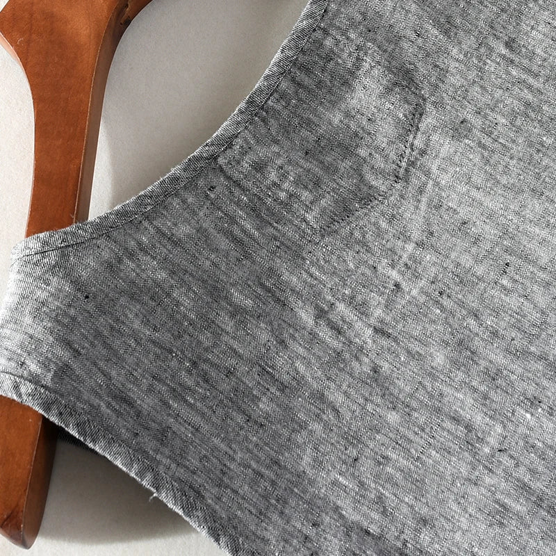 100% Linen Sleeveless Tank Top for Men Summer Solid Breathable Vest Tees Casual Man Vests