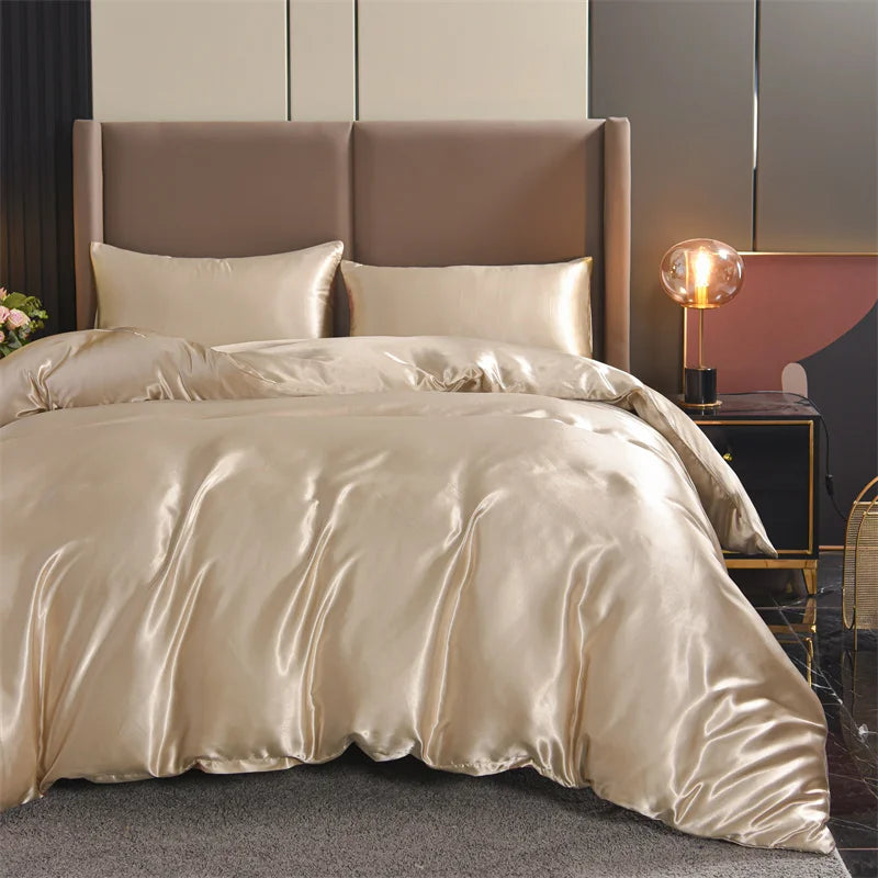 3pcs Satin Duvet Cover Set Bedding Sets Queen Black Series Luxury Rich Silk Silky Soft Solid Sexy Honeymoon Wrinkle Free