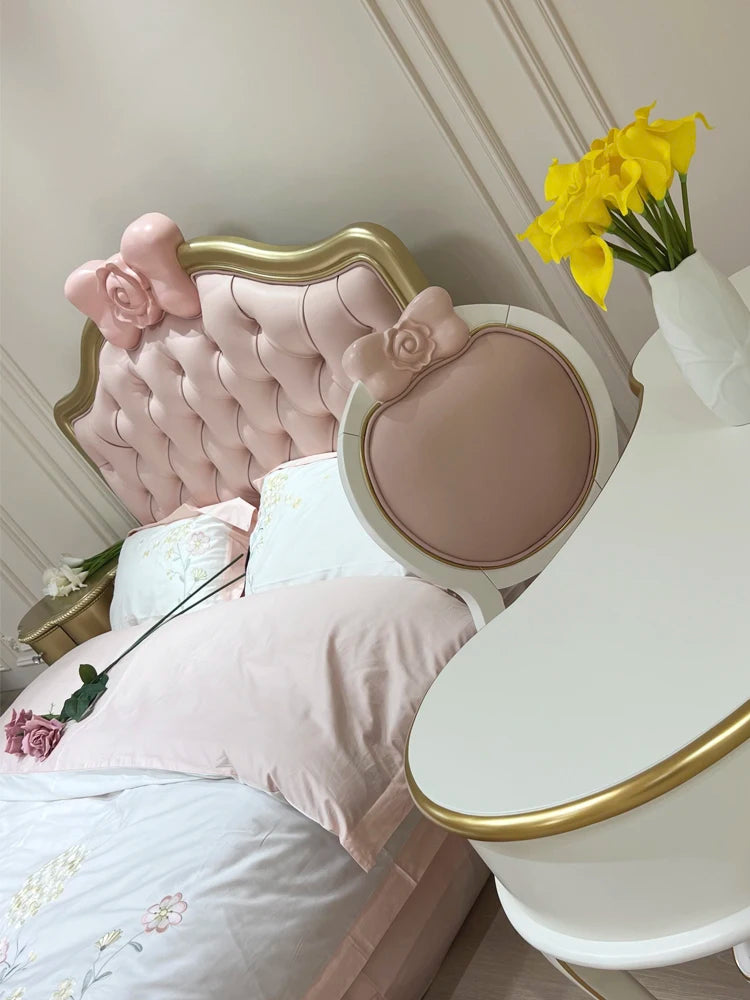 Green pure solid wood cartoon Hello KT children's bed Girl Princess bed Leather soft bag bed Dream pink single bed