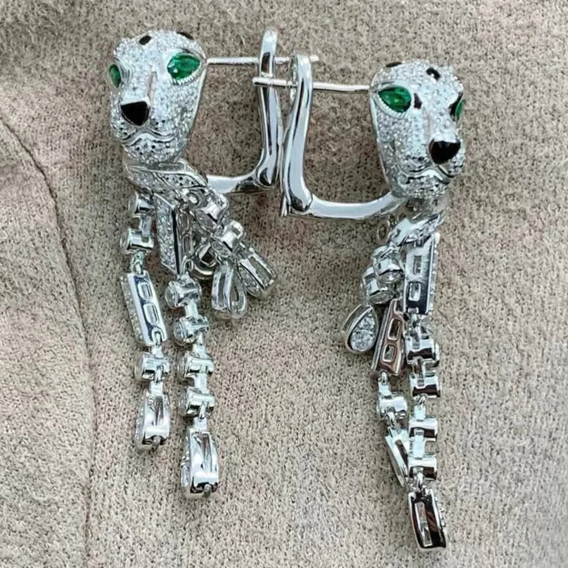 ZOCA Pure 925 Sterling Silver Leopard Tassel Earrings National Wind Earrings For Women With costume Antique Earring Fine Jewelry