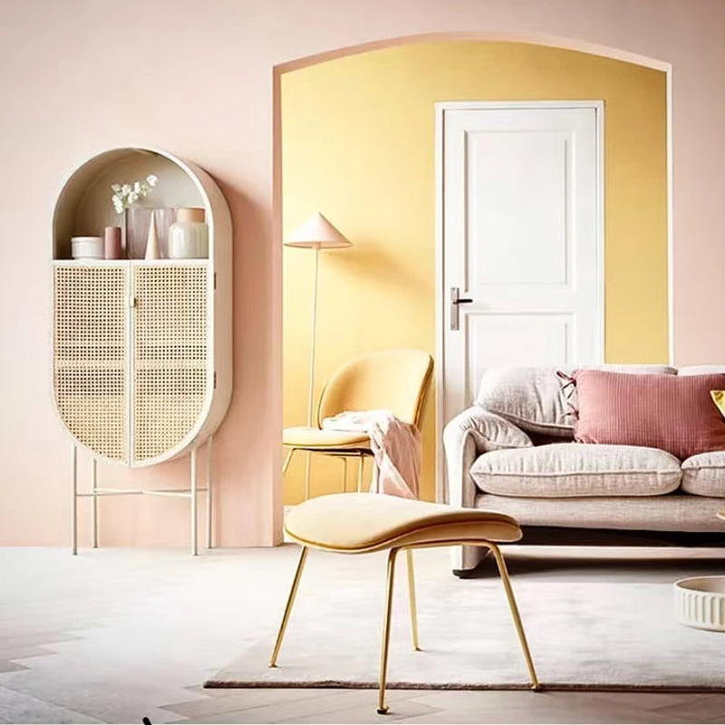ZC Living Room Locker Model Room Storage Cabinet Post-Modern Solid Wood Rattan Curio Cabinet Entrance Cabinet