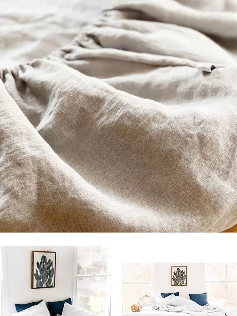 100% Linen Fitted Bed Sheet Mattress Cover Natural Washed French Flax Soft Natural Breathable Deep Pockets Farmhouse Bedding