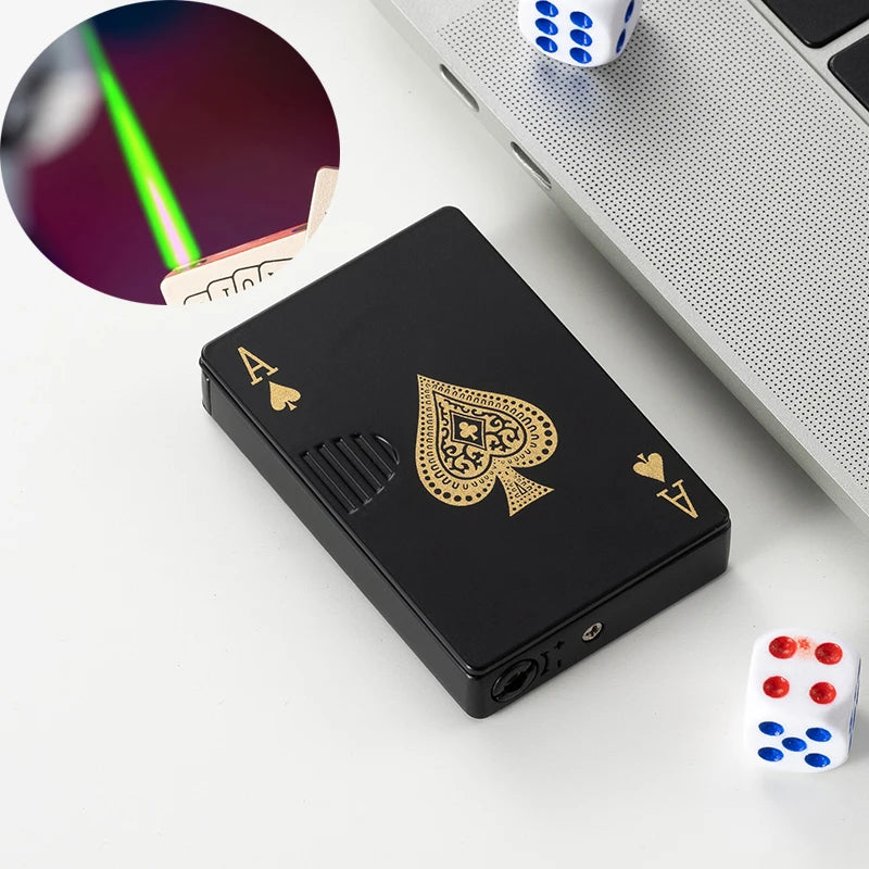 Dropshipping Link Metal Playing Card Jet Lighter Green Flame Poker Lighter Jet Torch Butane Metal Windproof Lighter Men's Gift