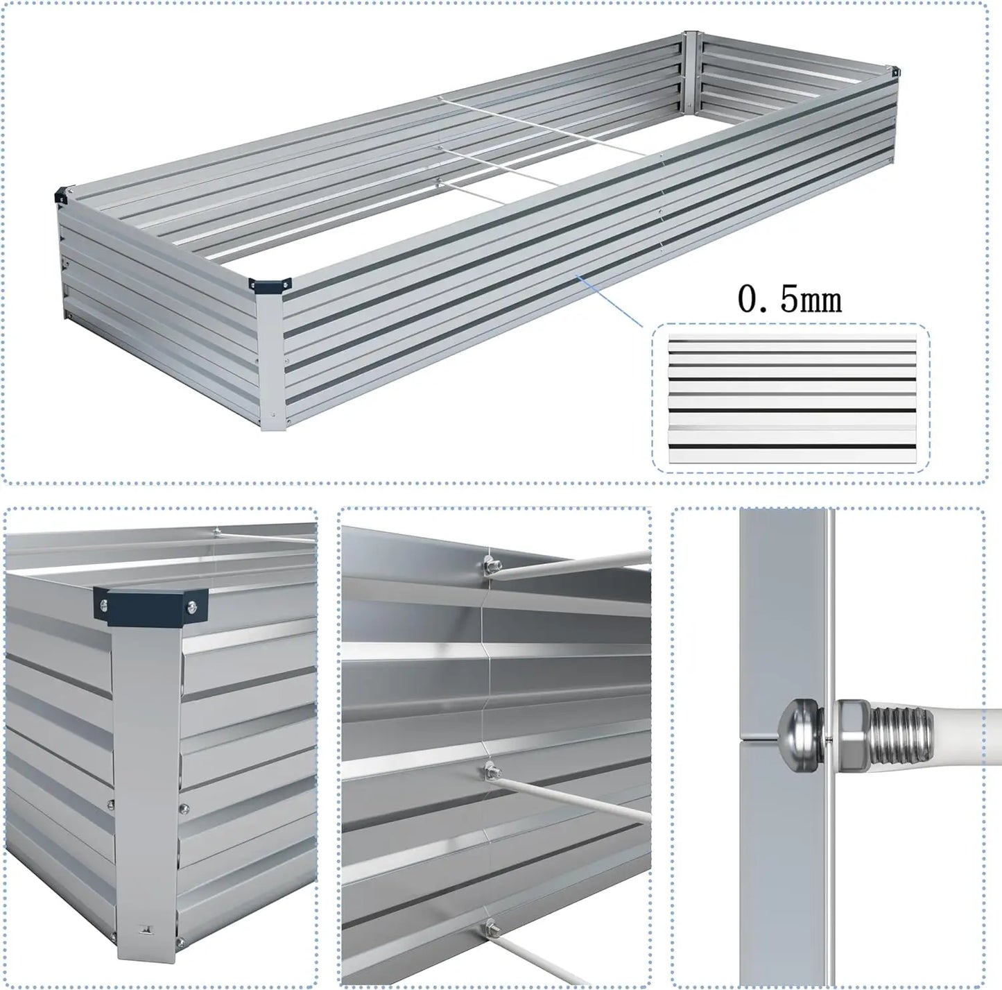 ZUNUDA 8x4x1FT Galvanized Raised Garden Beds with Rack Outdoor for Vegetables,Galvanized Planter Boxes Metal Raised Beds