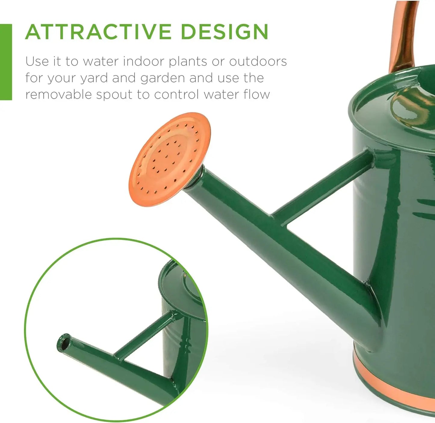 1-Gallon Lightweight Galvanized Steel Gardening Watering Can w/O-Ring, Top Handle, and Copper Accents