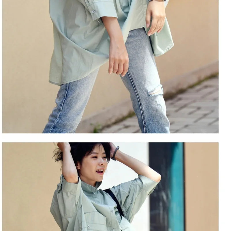 Women's Irregular Cotton Lapel Five-Point Sleeve Blouse, Large Size Shirt, Elegant Blouses for Youth, Medium Length