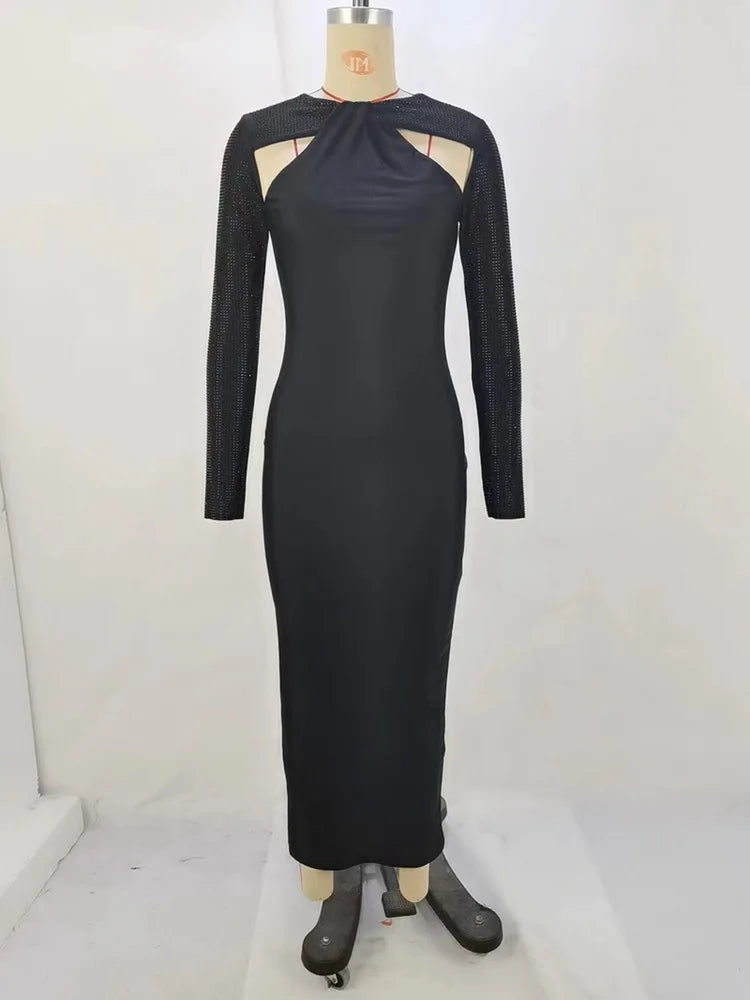 Women's autumn and winter fashion sexy personality temperament skinny long hot drill long sleeve elegant dress son
