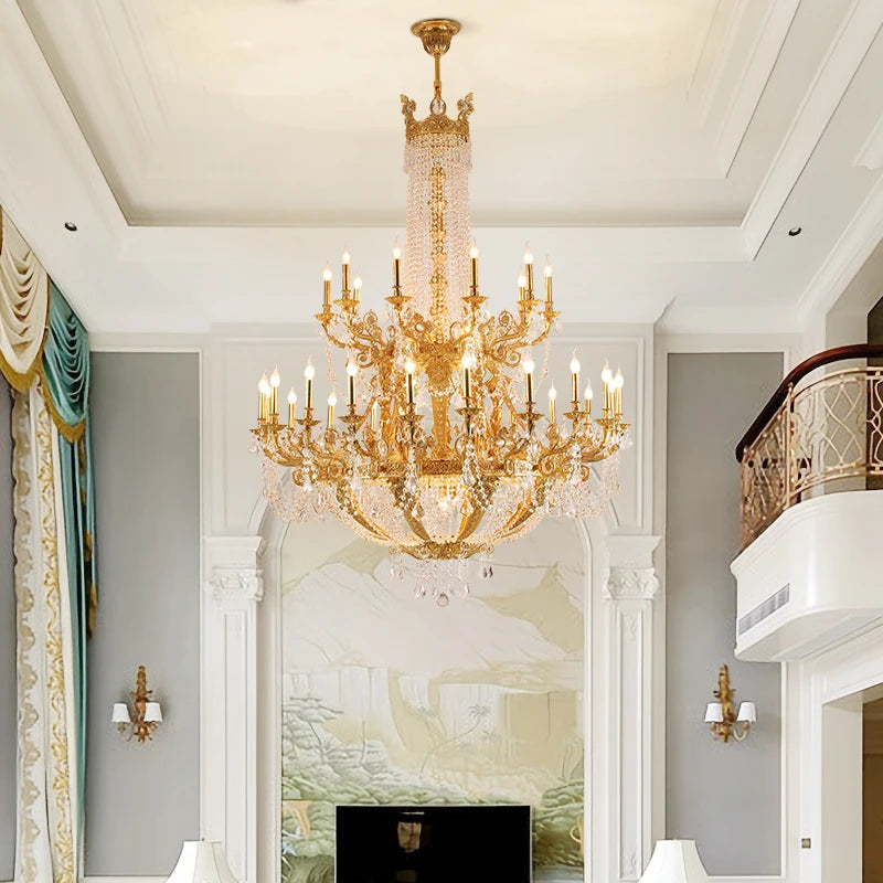 XUANZHAO Crystal Pendant Lamp Brass Light Hanging for Church Boho Huge Chandelier Large Chandeliers for High Ceilings