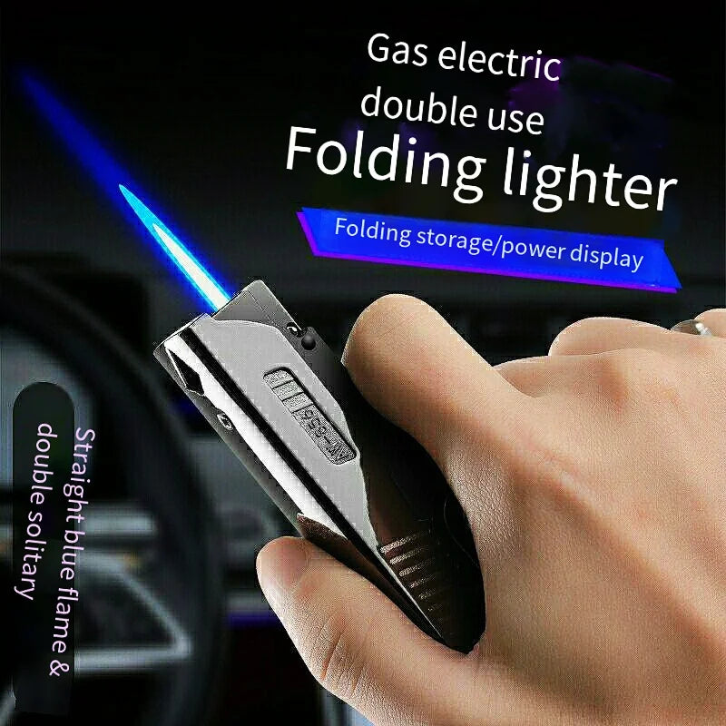 Gas-Electric Dual-Purpose Lighter Windproof Jet Lighter Double-Arc Cigarette Lighter Foldable Gun-Type Lighter Men'S Gadget Gift