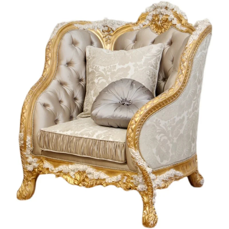 Living room furniture solid wood French retro European luxury palace cloth sticker gold foil rose flower carved gray sofa