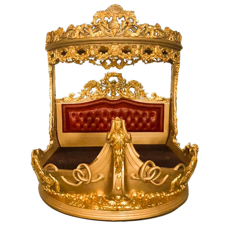 Luxury Pirate Ship Solid Wood Bed Court European Gold Foil Double Bed